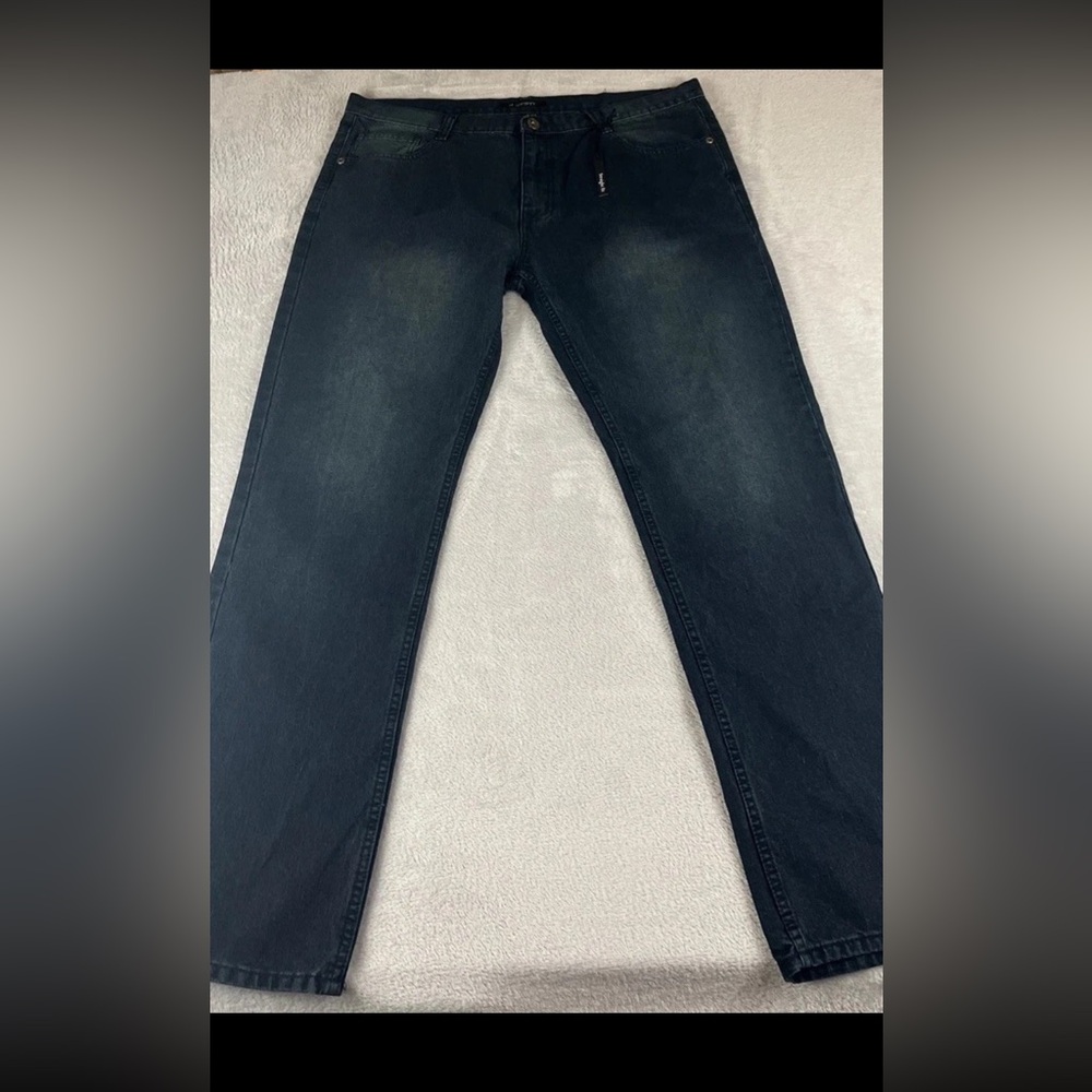 M Society mens dark wash blue denim straight fit jeans size 42x32